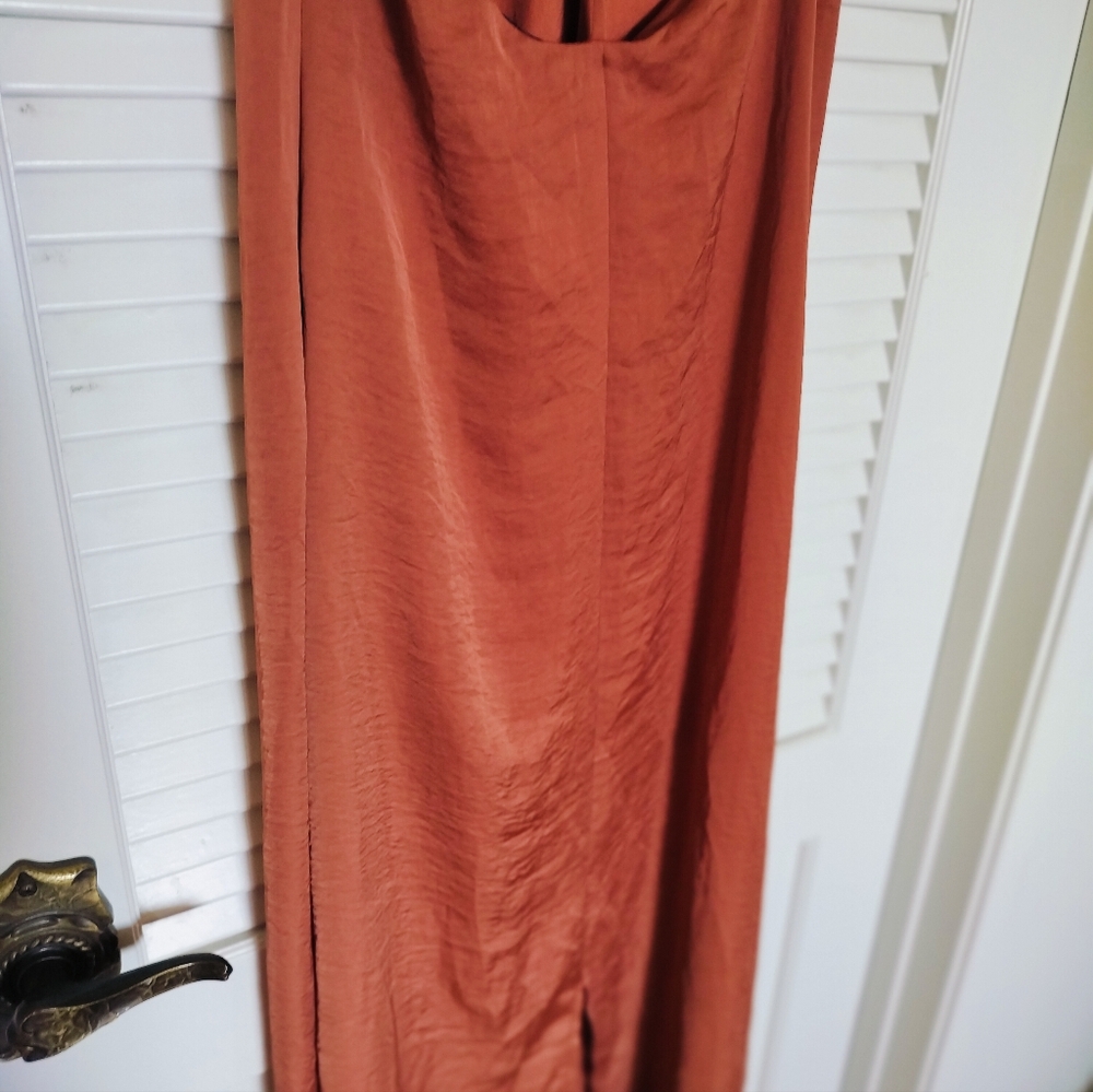4SI3NNA Women's T-Strap Copper Dress Size Zip Back Slit Size Small - Picture 6 of 8